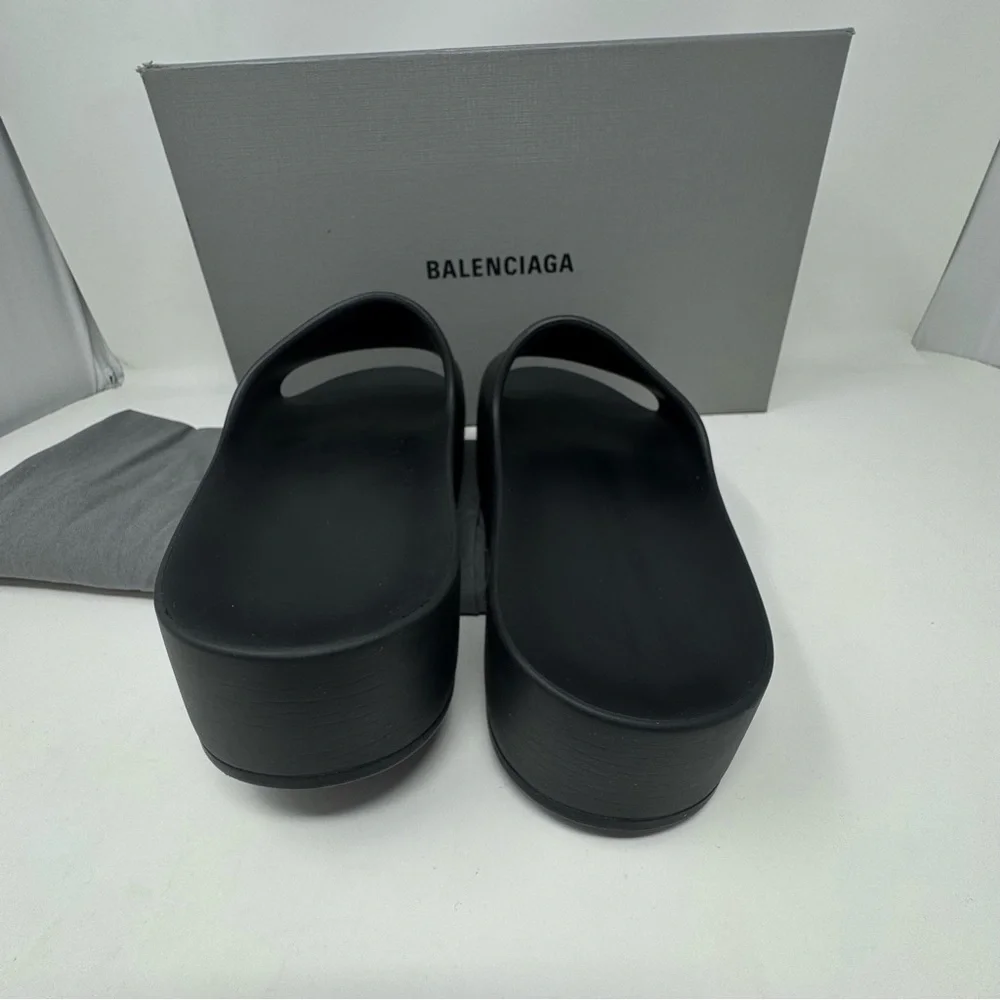 Balenciaga Logo-embossed rubber flatform chunky slides Black 39 Or US 9 - Picture 4 of 8